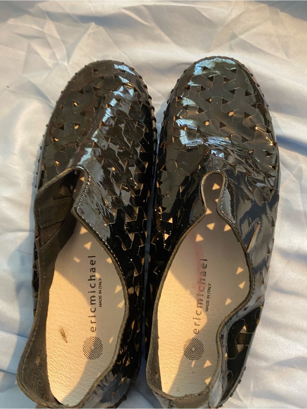 Eric Michael Black Patent Woven Slip-On Loafers